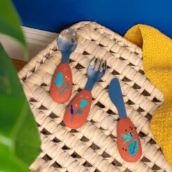 Set de couverts silicone La Forêt Mawa – set 3 couverts inox et silicone ergonomiques pour apprentissage des repas en autonomie – Moulin Roty – La Maison de Zazou – Rennes