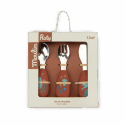 Set de couverts silicone La Forêt Mawa – set 3 couverts inox et silicone ergonomiques pour apprentissage des repas en autonomie – Moulin Roty – La Maison de Zazou – Rennes
