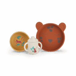 Set vaisselle silicone La Forêt Mawa – coffret bébé avec bol, assiette et tasse à anses pour apprentissage des repas en autonomie dès la naissance – Moulin Roty – La Maison de Zazou – Rennes