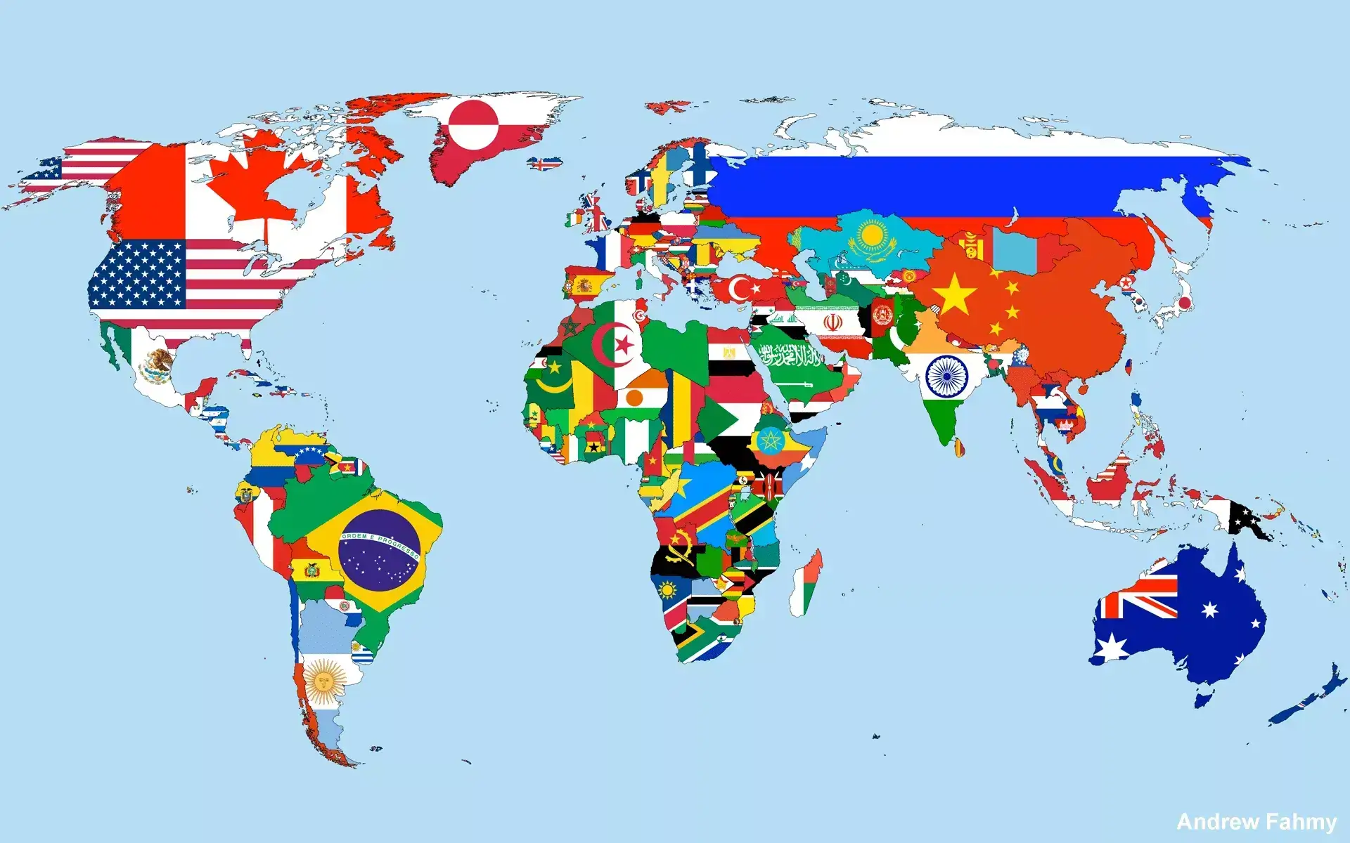Carte du monde des pays et drapeau