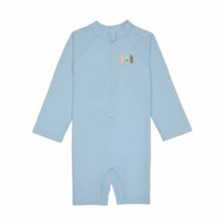 Combinaison Manches Longues 3-6m Bleu Ciel, Maillot de bain Lassig et chapeau Lassig – S’amuser à la plage en étant protégé des UV