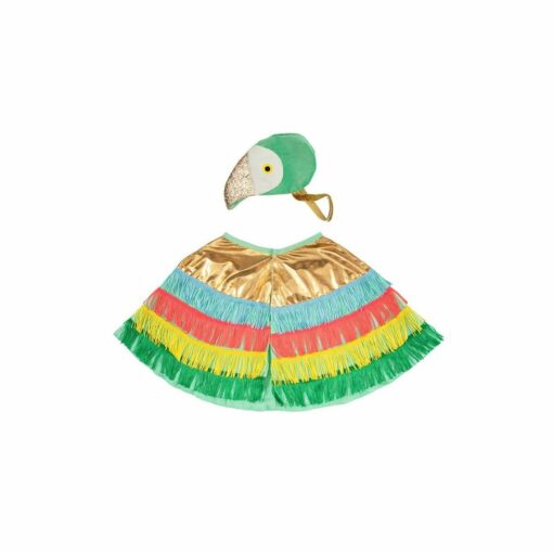 déguisement - perroquet avec cape frangée et coiffe en velours - 3/6 ans - méri méri - la maison de zazou