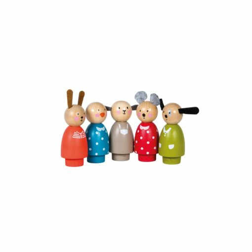 jeu d'éveil en bois - set de 5 personnages  - la grande famille - moulin roty - la maison de zazou