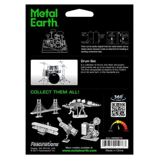 maquette métal earth 12-14 ans - set de batterie - métal earth