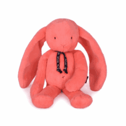 Peluche Lapin Méloé Corail acidulé – peluche artisanale ultra-douce made in France, confectionnée à la main en Bretagne – Mailou Tradition – La Maison de Zazou – Rennes
