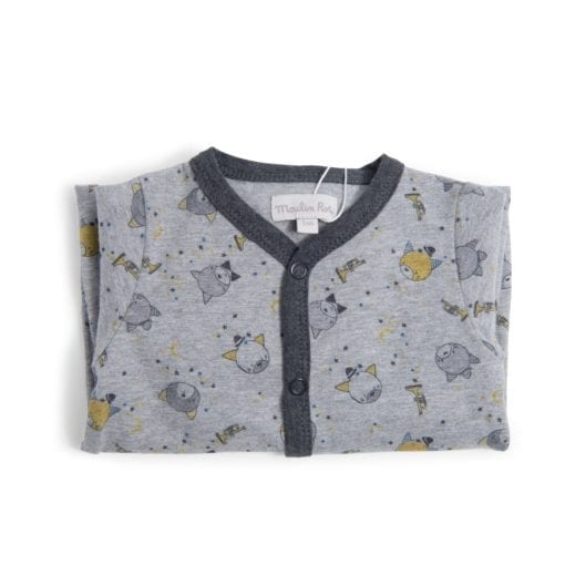 Pyjama bébé - 1m jersey gris chiné allover chats - Les Moustaches - Moulin Roty